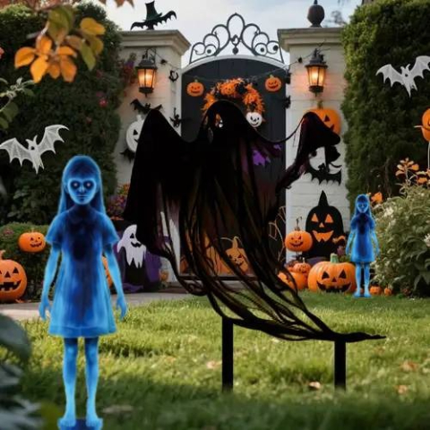👻Halloween Haunted Twin Ghost Ground Stakes 👻 Spooky Outdoor Yard Decor