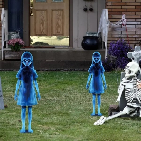 👻Halloween Haunted Twin Ghost Ground Stakes 👻 Spooky Outdoor Yard Decor